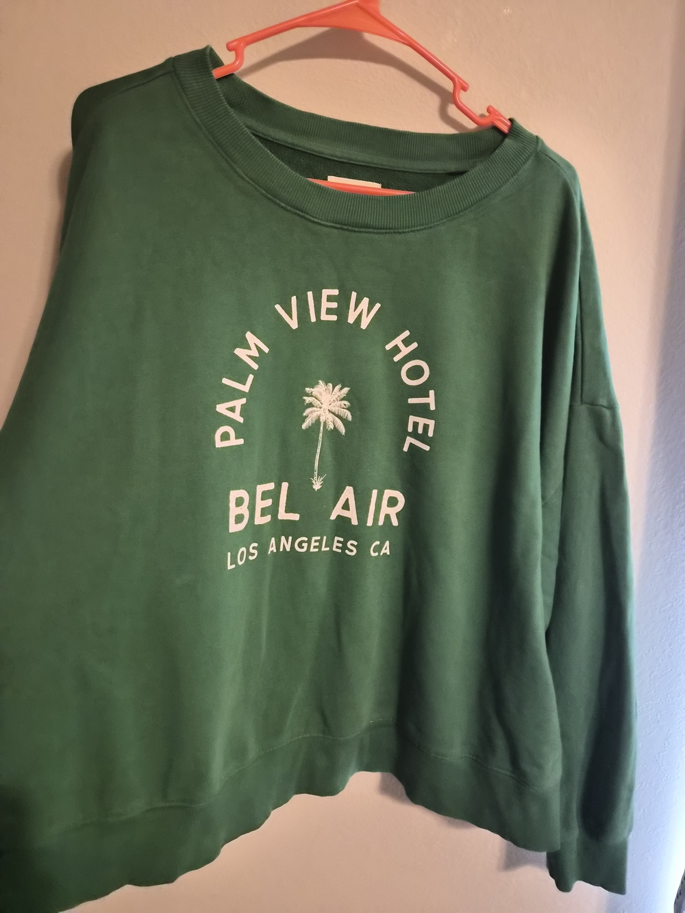 Maeve by Anthropologie City Crew Sweatshirt Green Palm View Hotel Plus 1X
